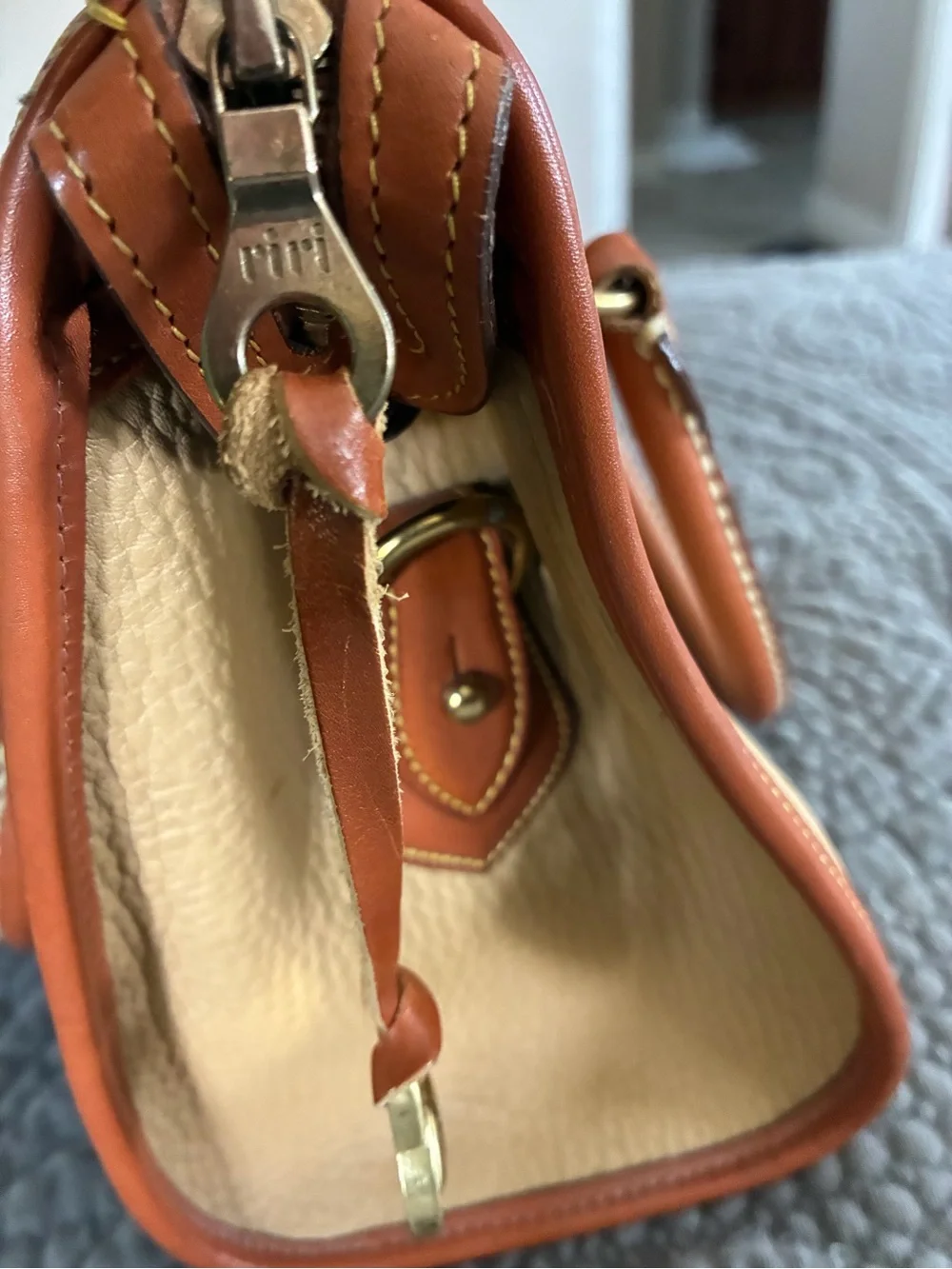 Dooney & Bourke Tan Pebble Leather Satchel with Brown Trim